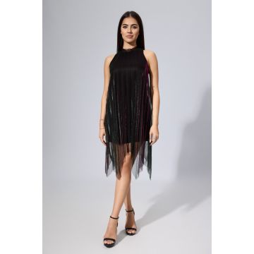 Rochie de ocazie cu fir lame multicolor si croi lejer Yustinia Neagra