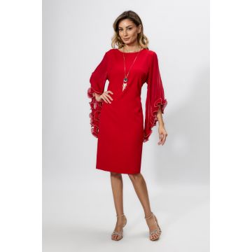 Rochie de ocazie cu maneci din voal plisat Lusha Rosie