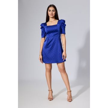 Rochie de ocazie cu strass-uri si maneci scurte Aliona Albastra