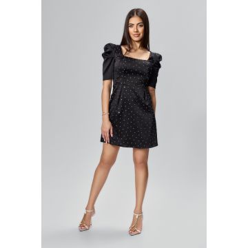 Rochie de ocazie cu strass-uri si maneci scurte Aliona Neagra