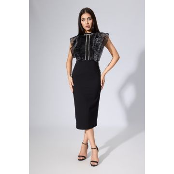 Rochie de ocazie cu volane si strass-uri Linette Neagra