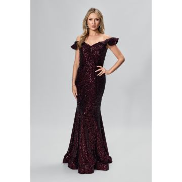 Rochie de ocazie din catifea cu paiete cu reflexii fucsia Valetta Neagra
