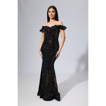 Rochie de ocazie din catifea neagra cu paiete cu reflexii Valetta