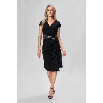 Rochie de ocazie din crepe accesorizata cu strass-uri Celya Neagra