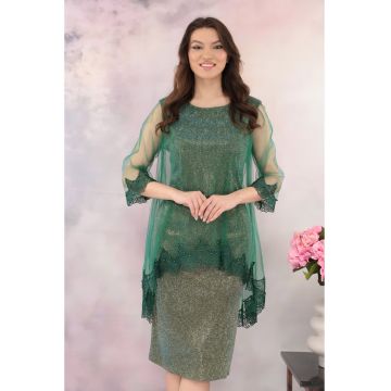 Rochie de ocazie din lurex cu pelerina din tulle si broderie verde