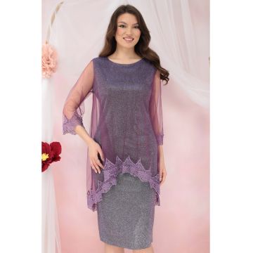 Rochie de ocazie din lurex cu pelerina din tulle si broderie violet