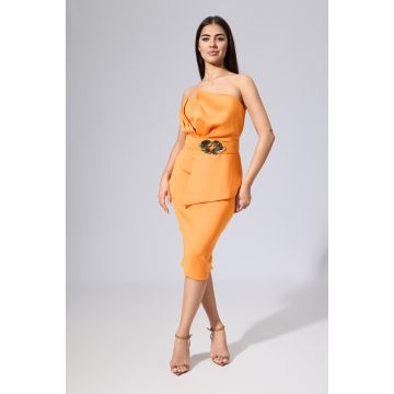 Rochie de ocazie din neopren cu umerii goi Selda Orange