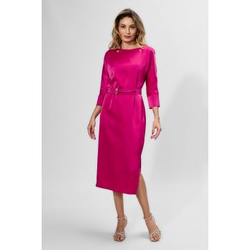 Rochie de ocazie din satin cu detalii aurii Oriana Fucsia