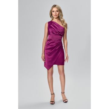 Rochie de ocazie din satin cu model one shoulder Arina Violet