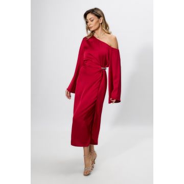 Rochie de ocazie din satin cu strass-uri in talie Felicita Marsala