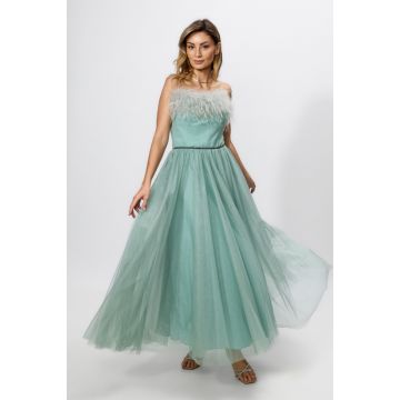 Rochie de ocazie din tull cu pene Feathers Vernil