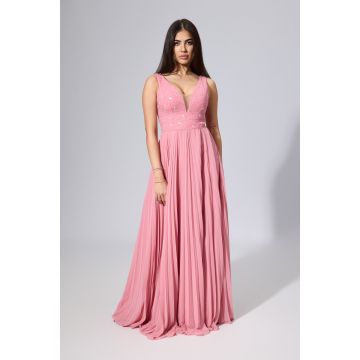 Rochie de ocazie din voal cu broderie pe bust Hersilia Rose