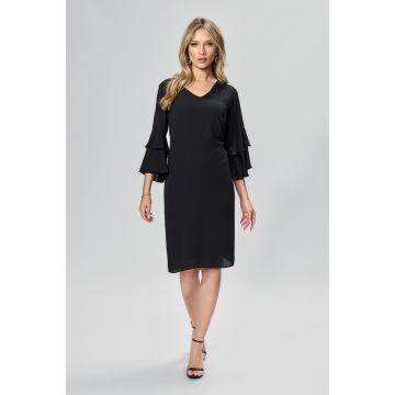 Rochie de ocazie din voal cu maneci trei sfeturi Devlyn Neagra