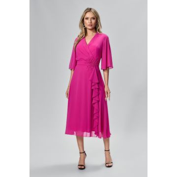 Rochie de ocazie din voal cu strass-uri Christa Ciclam