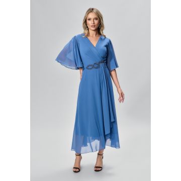 Rochie de ocazie din voal cu strass-uri in talie Justine Indigo