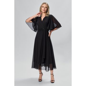 Rochie de ocazie din voal cu strass-uri in talie Justine Neagra
