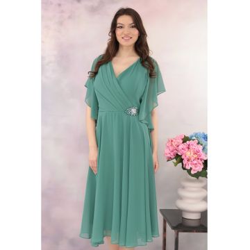 Rochie de ocazie din voal vernil cu strasuri in talie
