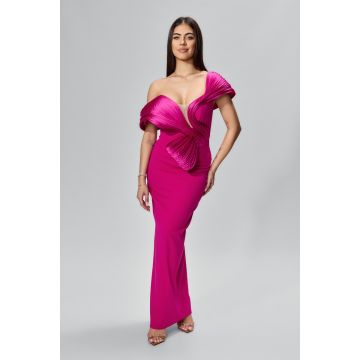Rochie de ocazie premium accesorizata cu detalii 3D albe Stravaganza Fucsia