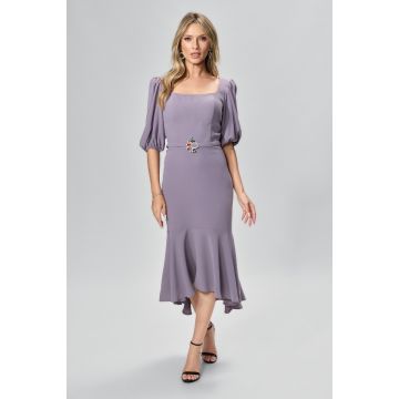 Rochie de ocazie premium asimetrica cu maneci bufante Natalyn Mov