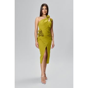 Rochie de ocazie premium cu flori 3D si model petrecut Romelia Fistic