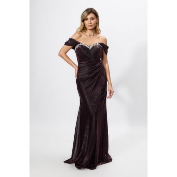 Rochie de ocazie premium cu strass-uri si fir lame Jamelia Violet