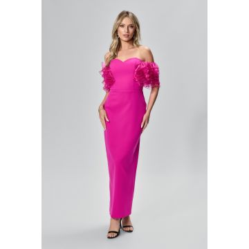 Rochie de ocazie premium cu volanase pe maneci Lavina Ciclam