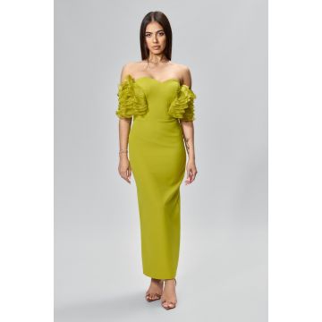 Rochie de ocazie premium cu volanase pe maneci Lavina Fistic