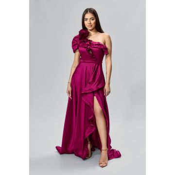Rochie de ocazie premium cu volane si model one shoulder Honora Marsala Rochie de ocazie premium cu volane si model one shoulder Honora Marsala