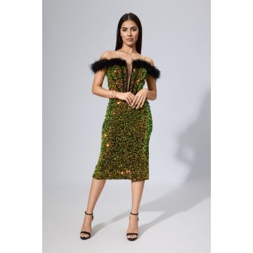 Rochie de ocazie premium din paiete cu pene Feride Multi