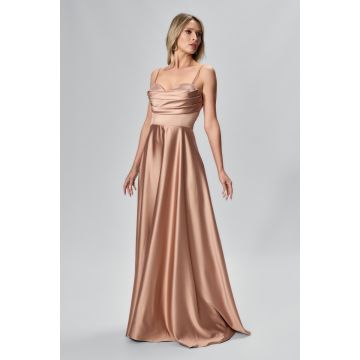 Rochie de ocazie premium din satin cu bretele Malika Bej Rochie de ocazie premium din satin cu bretele Malika Bej