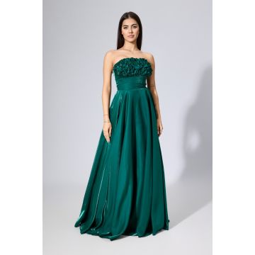 Rochie de ocazie premium din tafta cu bust incretit Cristaline Verde Smarald
