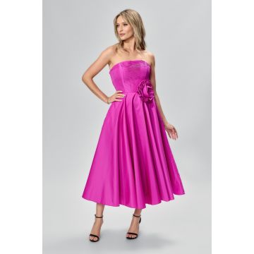 Rochie de ocazie premium din tafta cu floare 3D in talie Aheya Fucsia