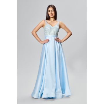 Rochie de ocazie premium din tafta cu glitter auriu Empire Bleu