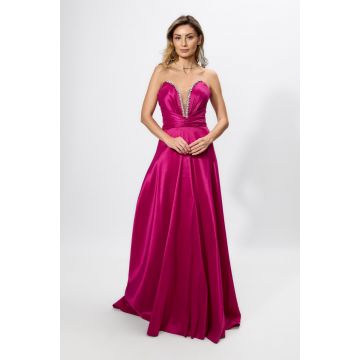 Rochie de ocazie premium din tafta cu strass-uri Famous Fucsia