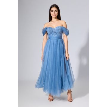 Rochie de ocazie premium din tull cu paiete Desdemona Indigo