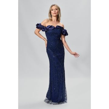 Rochie de ocazie premium din tull cu paiete Romance Bleumarin