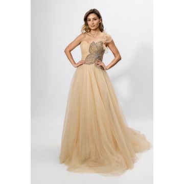 Rochie de ocazie premium din tull cu strass-uri Miracle Nude