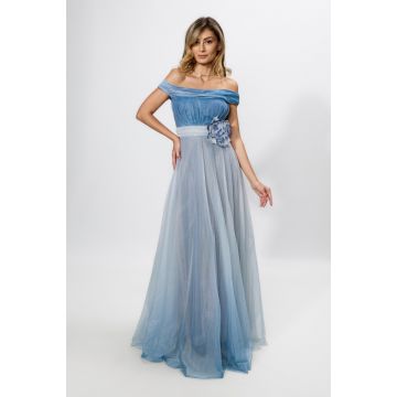 Rochie de ocazie premium din tull in degrade cu glitter Anastasia Indigo