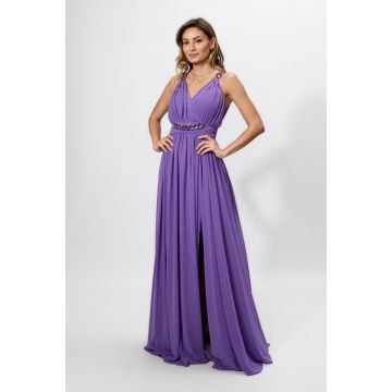 Rochie de ocazie premium din voal cu lant in talie si pe umeri Polyantha Mov