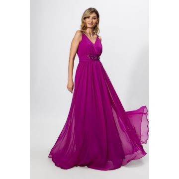 Rochie de ocazie premium din voal cu lant in talie si pe umeri Polyantha Violet