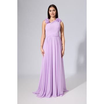 Rochie de ocazie premium din voal cu model one shoulder Azaleea Lila