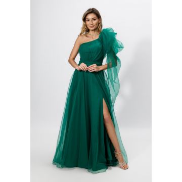 Rochie de ocazie premium din voal cu model one shoulder Extravagance Verde