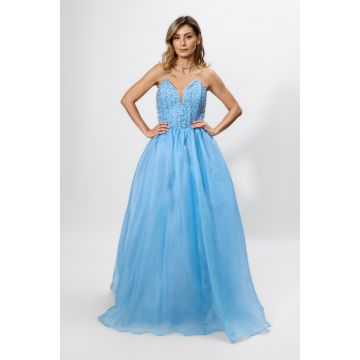 Rochie de ocazie premium din voal cu strass-uri la bust Esplendida Bleu