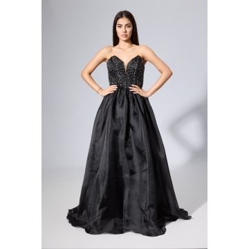 Rochie de ocazie premium din voal cu strass-uri la bust Esplendida Neagra