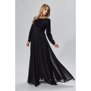 Rochie de ocazie premium din voal cu strass-uri si pene Parizian Neagra