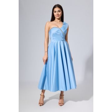 Rochie de ocazie premium midi tip baby doll cu strass-uri Dariana Bleu