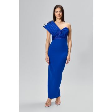 Rochie de ocazie premium tip one shoulder cu detalii 3D Confidence Albastra