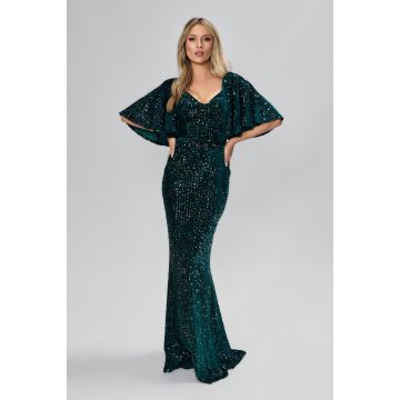 Rochie de ocazie premium tip sirena din catifea cu paiete Faithfull Verde