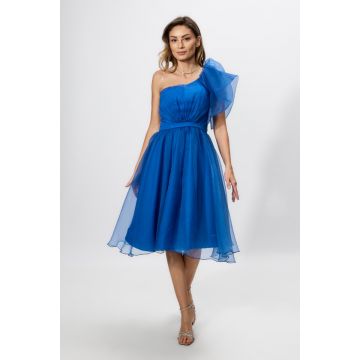 Rochie de ocazie tip baby doll cu model one shoulder Kissa Albastra