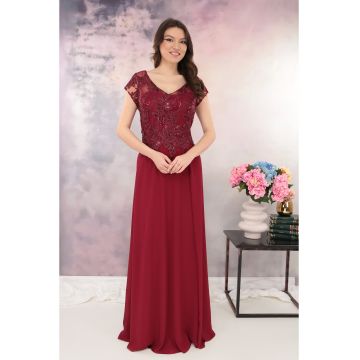 Rochie de seara bordo cu broderie si paiete